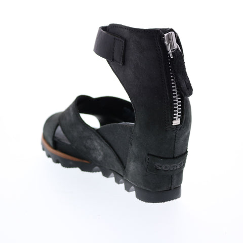Sorel Joanie Sandal Wedge 1787341010 Womens Black Leather Strap Heels Shoes