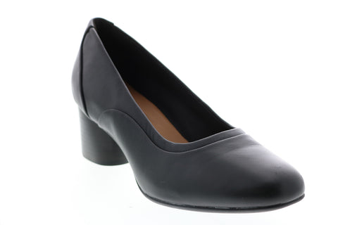 Clarks Un Cosmo Step 26135446 Womens Black Leather Slip On Pumps Heels Shoes