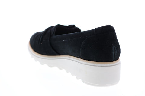 Clarks Sharon Dasher 26147632 Womens Black Suede Slip On Loafer Flats Shoes