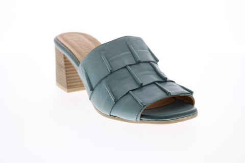 Bueno Elda B2014-427 Womens Blue Leather Slip On Mules Heels Shoes