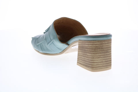 Bueno Elda B2014-427 Womens Blue Leather Slip On Mules Heels Shoes