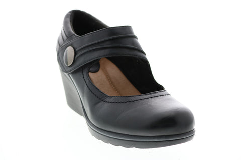 Earth Heron - Leather HERON-BLK Womens Black Leather Wedges Heels Shoes