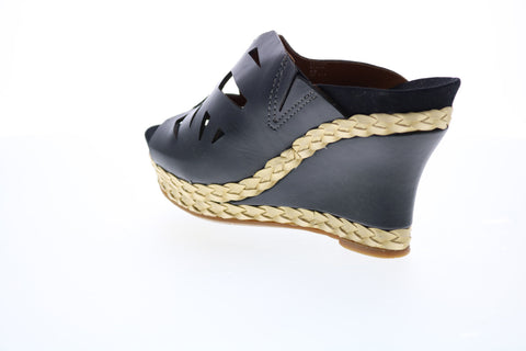 Earthies Setina Calf Leather SETINA-BLK Womens Black Leather Wedges Heels Shoes