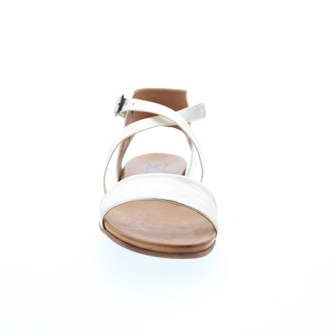 Miz Mooz Aster Womens Gold Leather Hook & Loop Strap Sandals Shoes