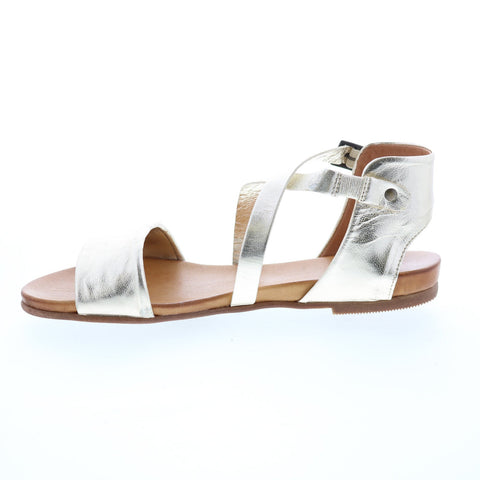 Miz Mooz Aster Womens Gold Leather Hook & Loop Strap Sandals Shoes