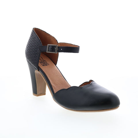 Miz Mooz Jones Womens Black Leather Hook & Loop Strap Heels Shoes