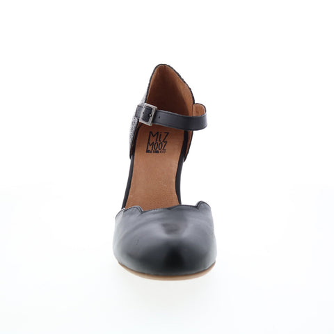 Miz Mooz Jones Womens Black Leather Hook & Loop Strap Heels Shoes