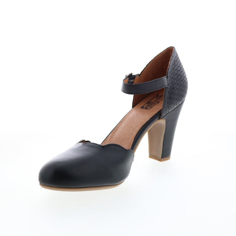 Miz Mooz Jones Womens Black Leather Hook & Loop Strap Heels Shoes