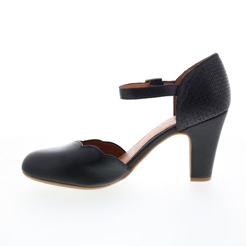 Miz Mooz Jones Womens Black Leather Hook & Loop Strap Heels Shoes