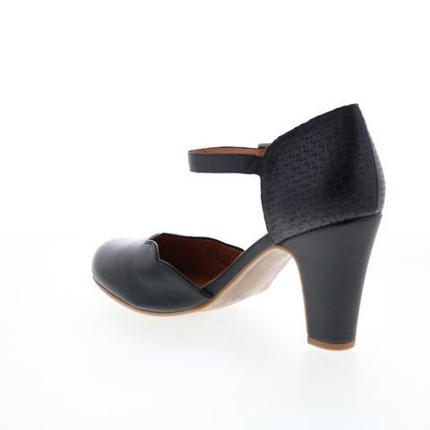 Miz Mooz Jones Womens Black Leather Hook & Loop Strap Heels Shoes