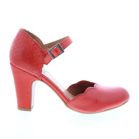 Miz Mooz Jones Womens Red Leather Hook & Loop Strap Heels Shoes