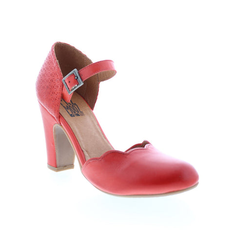 Miz Mooz Jones Womens Red Leather Hook & Loop Strap Heels Shoes