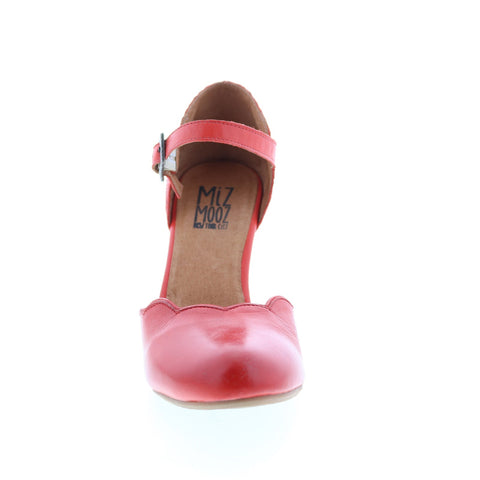 Miz Mooz Jones Womens Red Leather Hook & Loop Strap Heels Shoes