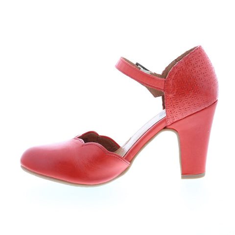 Miz Mooz Jones Womens Red Leather Hook & Loop Strap Heels Shoes
