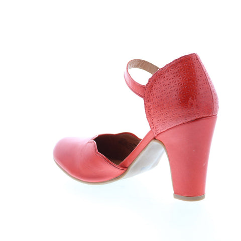 Miz Mooz Jones Womens Red Leather Hook & Loop Strap Heels Shoes