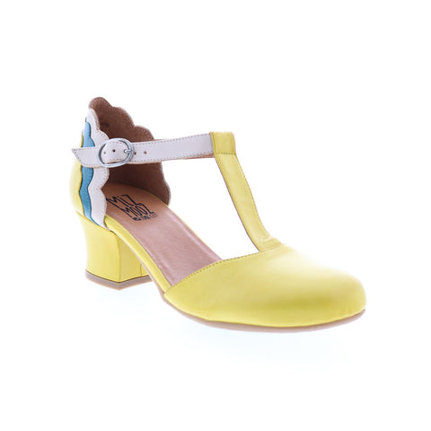 Miz Mooz Friday Womens Yellow Leather Hook & Loop Strap Heels Shoes