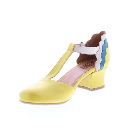 Miz Mooz Friday Womens Yellow Leather Hook & Loop Strap Heels Shoes