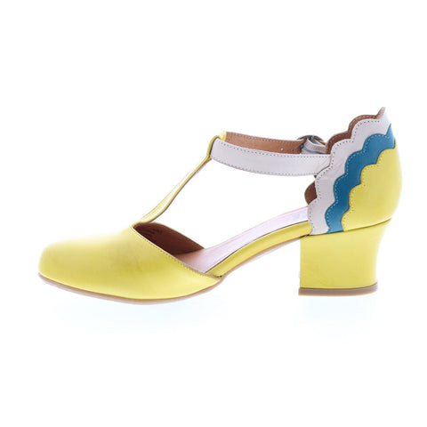 Miz Mooz Friday Womens Yellow Leather Hook & Loop Strap Heels Shoes