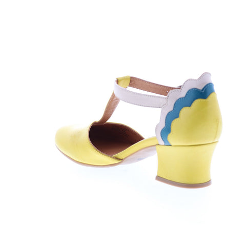 Miz Mooz Friday Womens Yellow Leather Hook & Loop Strap Heels Shoes