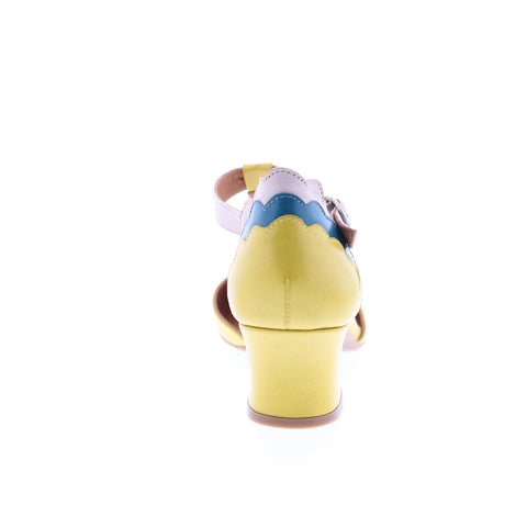 Miz Mooz Friday Womens Yellow Leather Hook & Loop Strap Heels Shoes