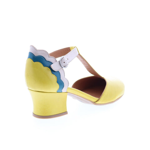 Miz Mooz Friday Womens Yellow Leather Hook & Loop Strap Heels Shoes