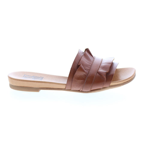 Miz Mooz Alena Womens Brown Leather Slip On Slides Sandals Shoes