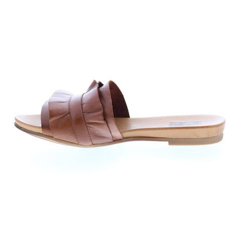 Miz Mooz Alena Womens Brown Leather Slip On Slides Sandals Shoes