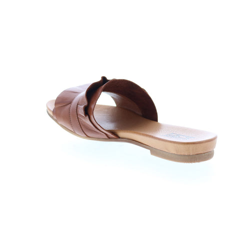 Miz Mooz Alena Womens Brown Leather Slip On Slides Sandals Shoes