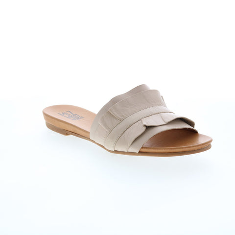 Miz Mooz Alena Womens Beige Leather Slip On Slides Sandals Shoes
