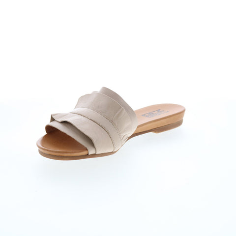 Miz Mooz Alena Womens Beige Leather Slip On Slides Sandals Shoes