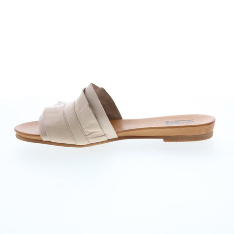 Miz Mooz Alena Womens Beige Leather Slip On Slides Sandals Shoes