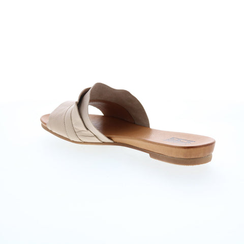 Miz Mooz Alena Womens Beige Leather Slip On Slides Sandals Shoes