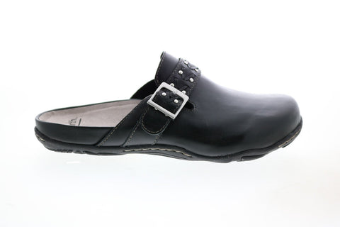 Earth Sand Cayman Leather Womens Black Leather Slip On Mule Flats Shoes