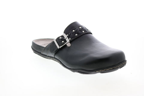 Earth Sand Cayman Leather Womens Black Leather Slip On Mule Flats Shoes