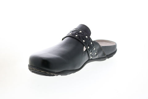 Earth Sand Cayman Leather Womens Black Leather Slip On Mule Flats Shoes