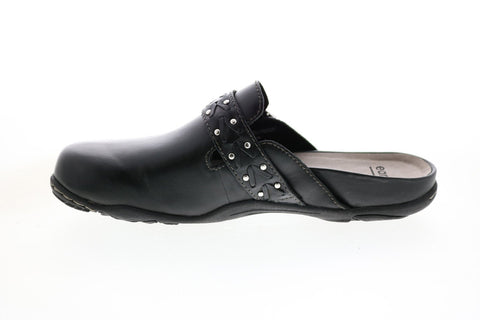 Earth Sand Cayman Leather Womens Black Leather Slip On Mule Flats Shoes