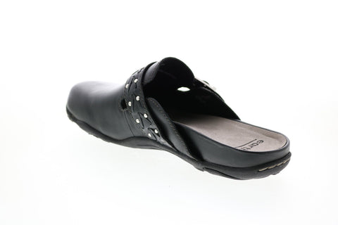 Earth Sand Cayman Leather Womens Black Leather Slip On Mule Flats Shoes