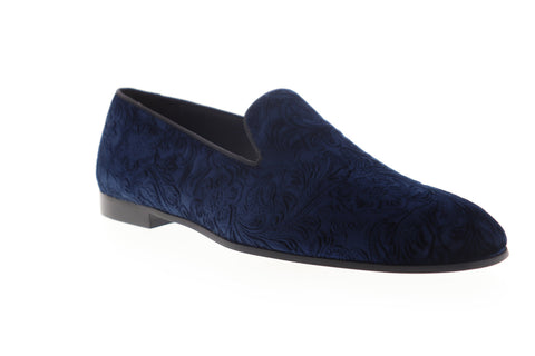 Bruno Magli Sonoma Mens Blue Canvas Floral Low Top Slip On Casual Loafers Shoes