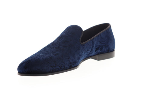 Bruno Magli Sonoma Mens Blue Canvas Floral Low Top Slip On Casual Loafers Shoes