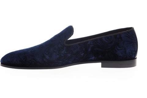 Bruno Magli Sonoma Mens Blue Canvas Floral Low Top Slip On Casual Loafers Shoes