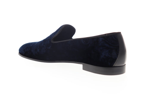 Bruno Magli Sonoma Mens Blue Canvas Floral Low Top Slip On Casual Loafers Shoes