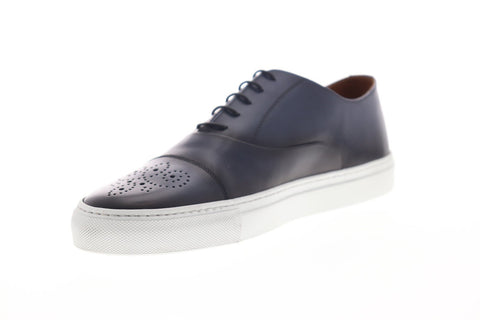 Bruno Magli Stefano STEFANO Mens Blue Leather Lace Up Low Top Sneakers Shoes
