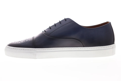 Bruno Magli Stefano STEFANO Mens Blue Leather Lace Up Low Top Sneakers Shoes