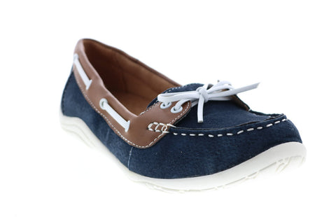 Earth Origins Swish Womens Blue Suede Lace Up Moccasin Flats Shoes