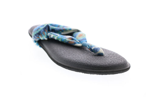 Sanuk Yoga Sling 2 Prints SWS101535-IPNW Womens Blue Canvas Slip On Flip-Flops Sandals Shoes 