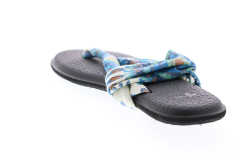 Sanuk Yoga Sling 2 Prints SWS101535-IPNW Womens Blue Canvas Slip On Flip-Flops Sandals Shoes 
