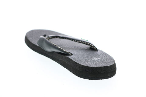 Sanuk Yoga Mat SWS2908-EBY Womens Black Leather Flip-Flops Sandals Shoes