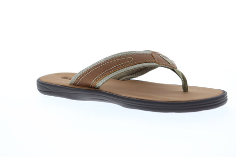 Tommy Bahama Seawell Mens Tan Leather Flip Flops Slip On Sandals Shoes