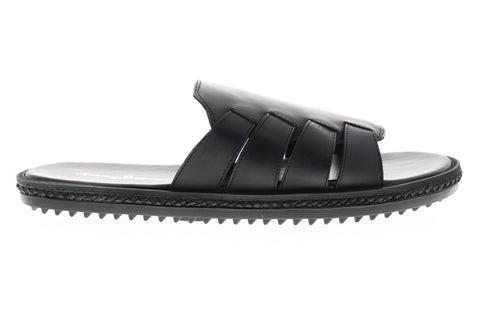 Tommy Bahama Hamlin TB9M1112 Mens Black Leather Slip On Slides Sandals Shoes