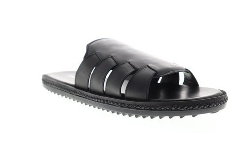 Tommy Bahama Hamlin TB9M1112 Mens Black Leather Slip On Slides Sandals Shoes